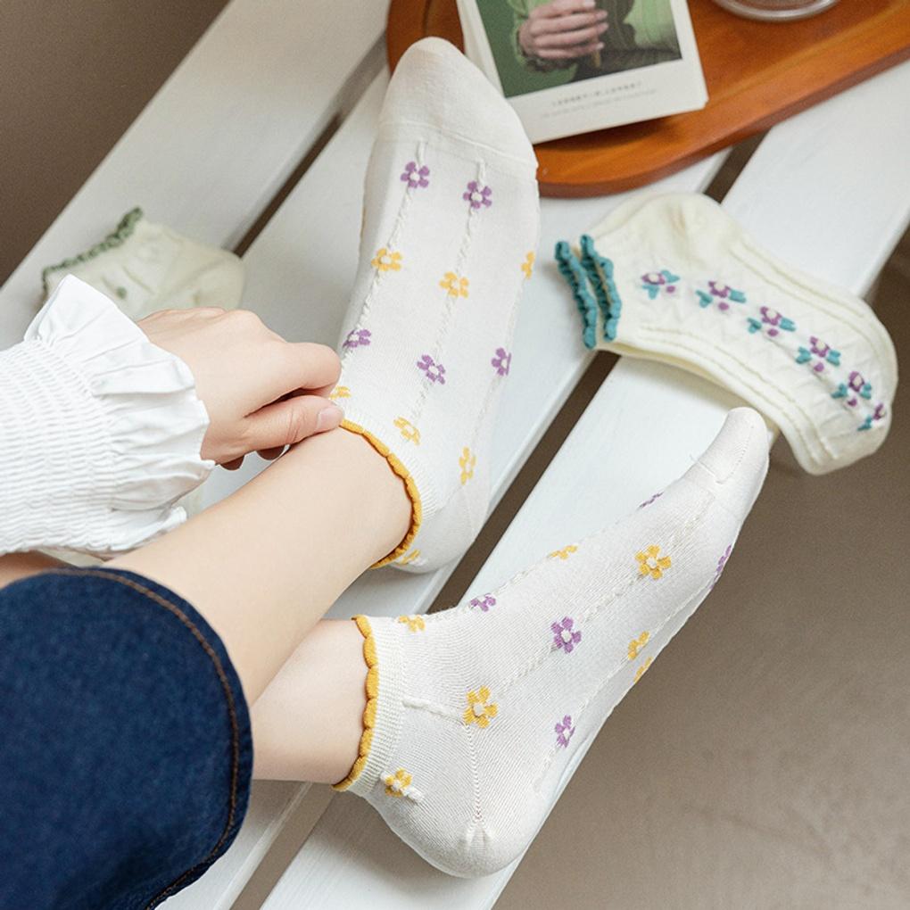 5 Pairs of Women's Love Flower Frill Ankle Socks