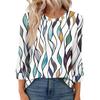Women's Fashion Casual Round Neck 3/4 Sleeve Loose  Printed T-Shirt Ladies Top