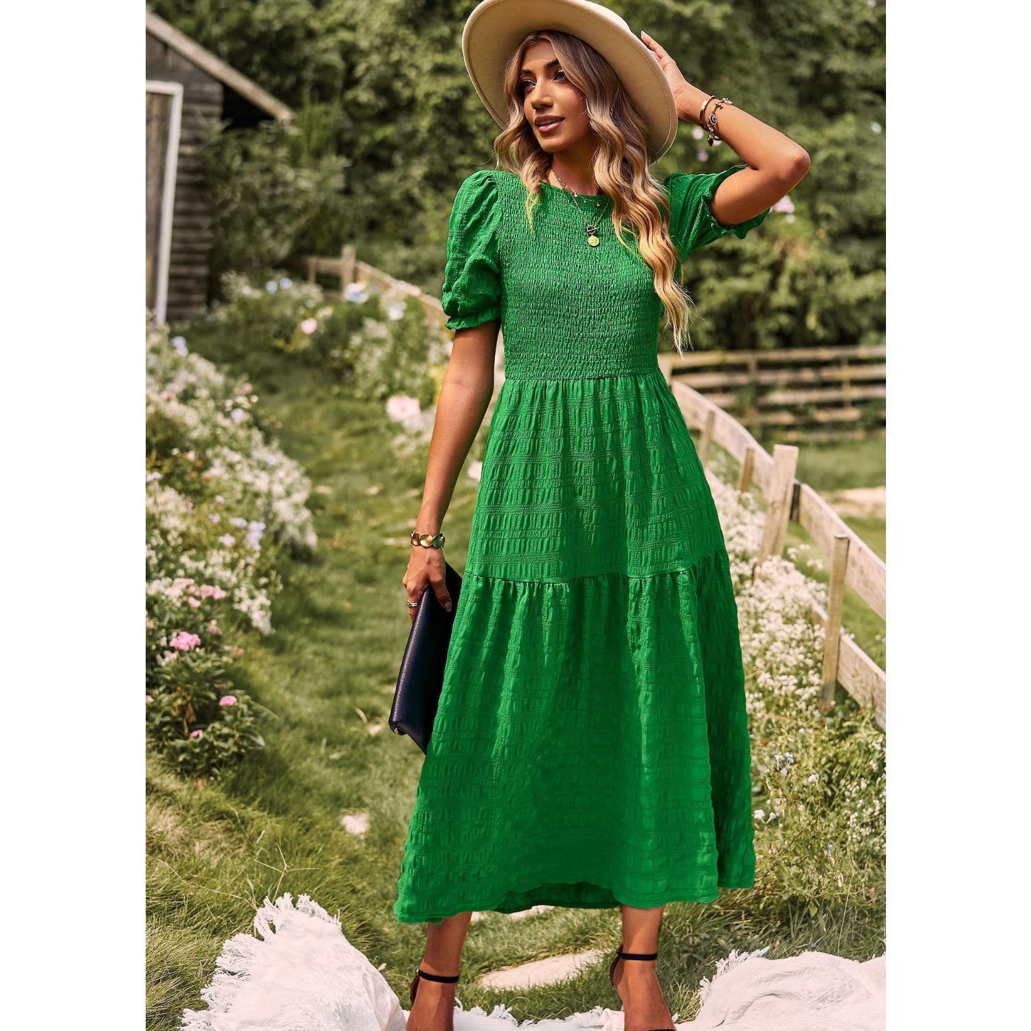 

YNIQUE Темпераментное Повседневное Платье для Отпуска Весна/Лето Платья А-силуэта с Коротким Рукавом XL зелёный