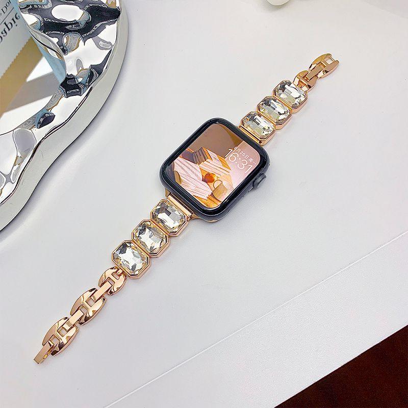 Jewelry Bracelet for Apple Watch Bands 46 45 44 42 38 49mm Diamond Metal Band Square Crystal Strap for iWatch S10 9 8 7 SE 6 5 4