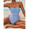 Trendy Tankini Swimsuit Set Blue Striped Two Piece Bathing Suit with High Waist Bottoms Summer Two Piece