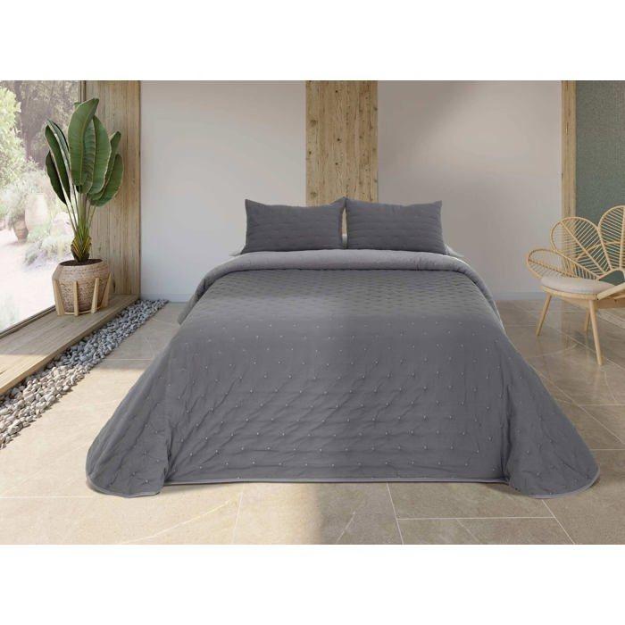 Reversible Bedspread - DONATELLA - Grey - Bed 90 Cm - Polyester Microfiber - Soft Touch - Light Padding 100 G/m²
