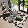 Black White Cow Print Area Rug Carpet Non Slip Floor Mat, Western Vintage Jewel Bow Print Water Washable Doormat