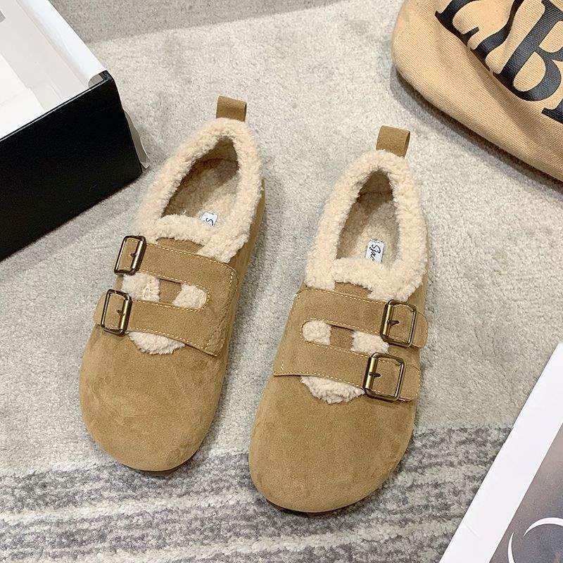 New Chinese Birkenstocks winter velvet 2025 new wasteland wind winter cotton slippers bag heel lazy pedal