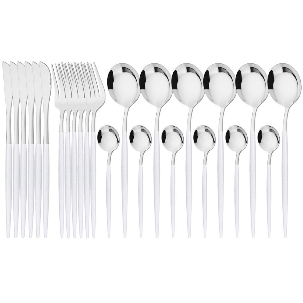 24pcs Blue Silver Dinnerware Set Dinner Knife Fork Tea Spoon Cutlery Set Stainless Steel Tableware Western Home Kitchen Flatware
