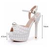 Luxury Full Pearls Beaded Peep Toe Women Gladiator Sandals Summer Platform Wedges 14cm High Heels Wedding Party Shoes
