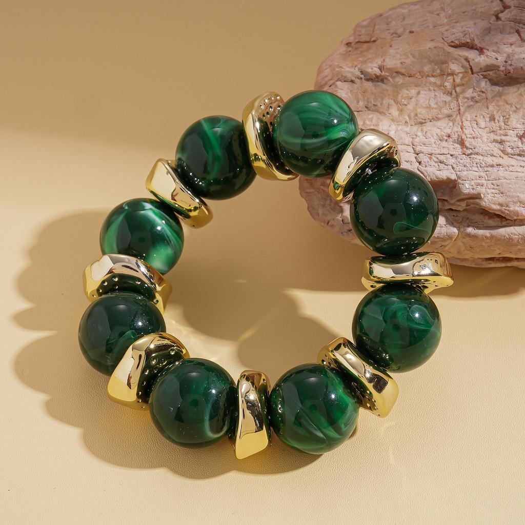 Acrylic Round Beaded Bracelet Irregular Geometric Metal Splicing Bangle for Women Imitation Stone Chain Bracelet Accessories