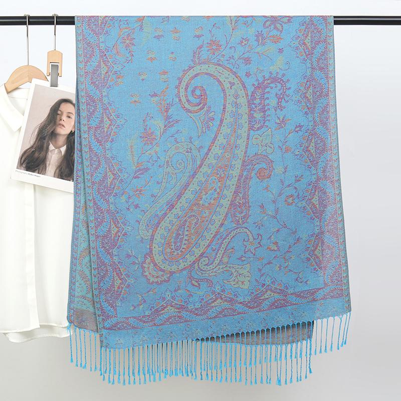 Fashion Ethnic Style Jacquard Scarf Outdoor Women Travel Paisley Tassel Shawl Neck Muslim Hijab Wrap Floral Luxury