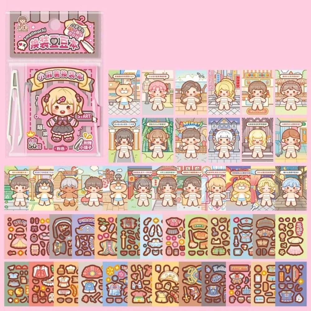 Pre-Cut Stickers Mini Dress-Up Sticker Book Cartoon Style Outfit Sticker Book  Scrapbook Decorating