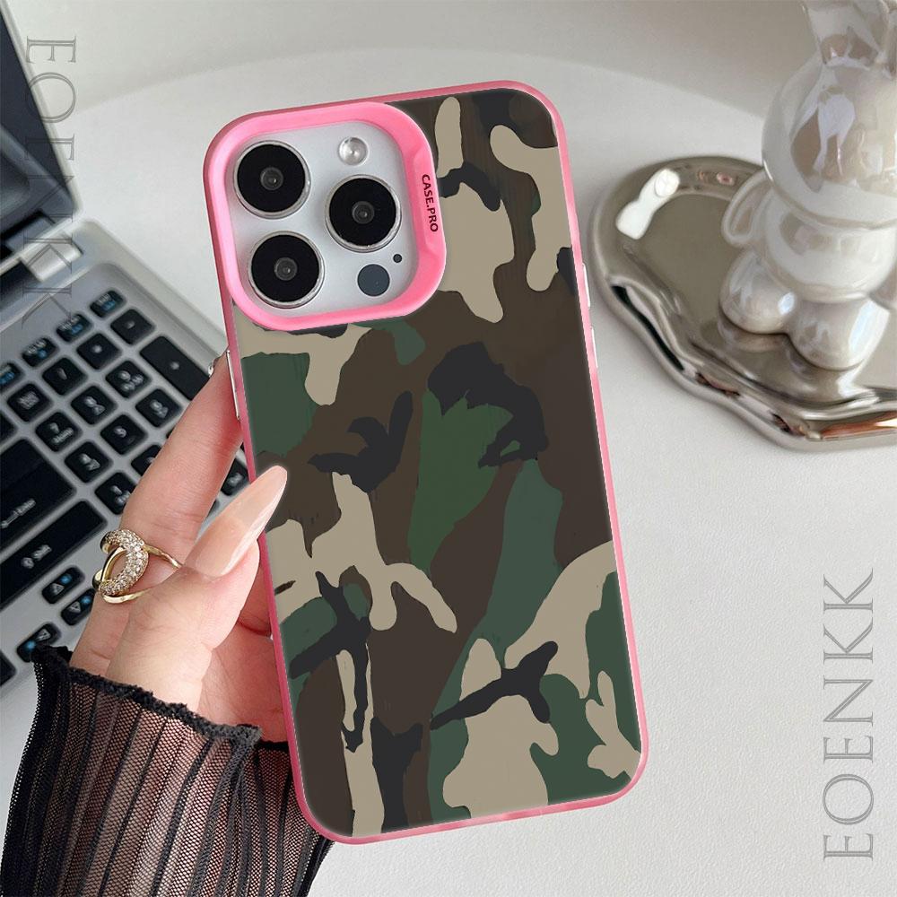 Print Camouflage Pattern Phone Case For iPhone 13 14 11 12 15 16 Pro Max Plus X XR XS Mini Colored Silver Protect IMD Hard Cover