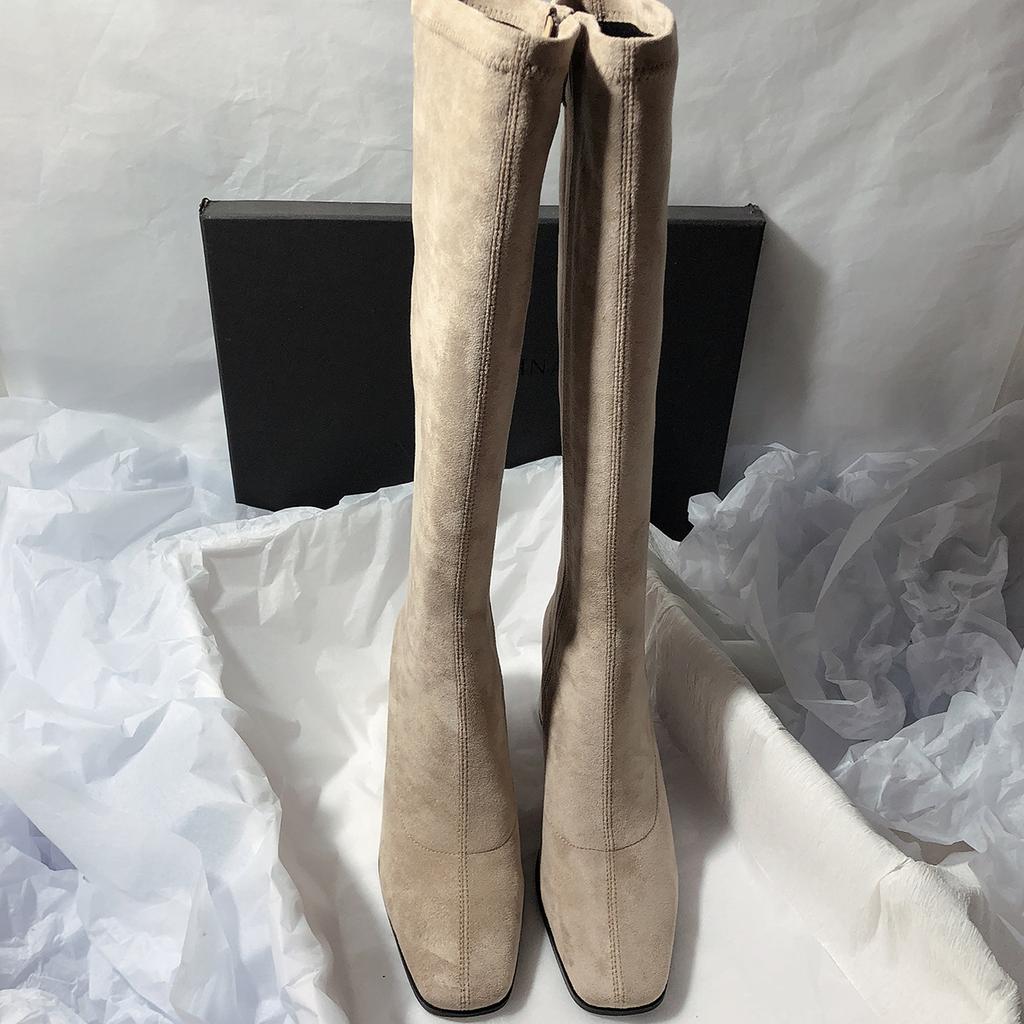 Soft leather suede but knee boots women's thick heel high heel autumn and winter new high boots elastic thin boots