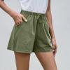 Women's Fashionable Color Drawstring Elastic Waist Pocket Casual Loose Shorts