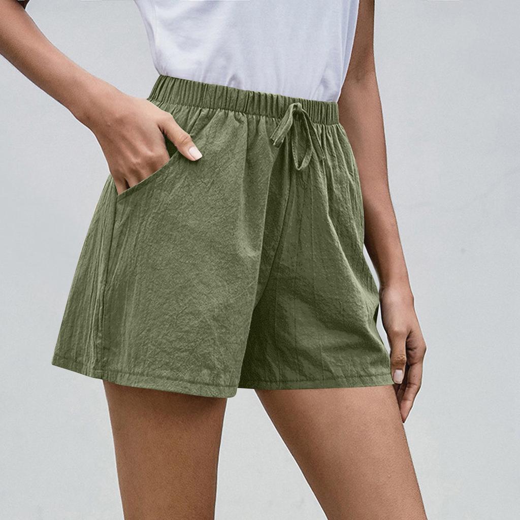 Women's Fashionable Color Drawstring Elastic Waist Pocket Casual Loose Shorts