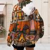 Women Plus Size Zip Up Hoodie Long Sleeve Drawstring Hood Pockets Halloween Printed Sweatshirt