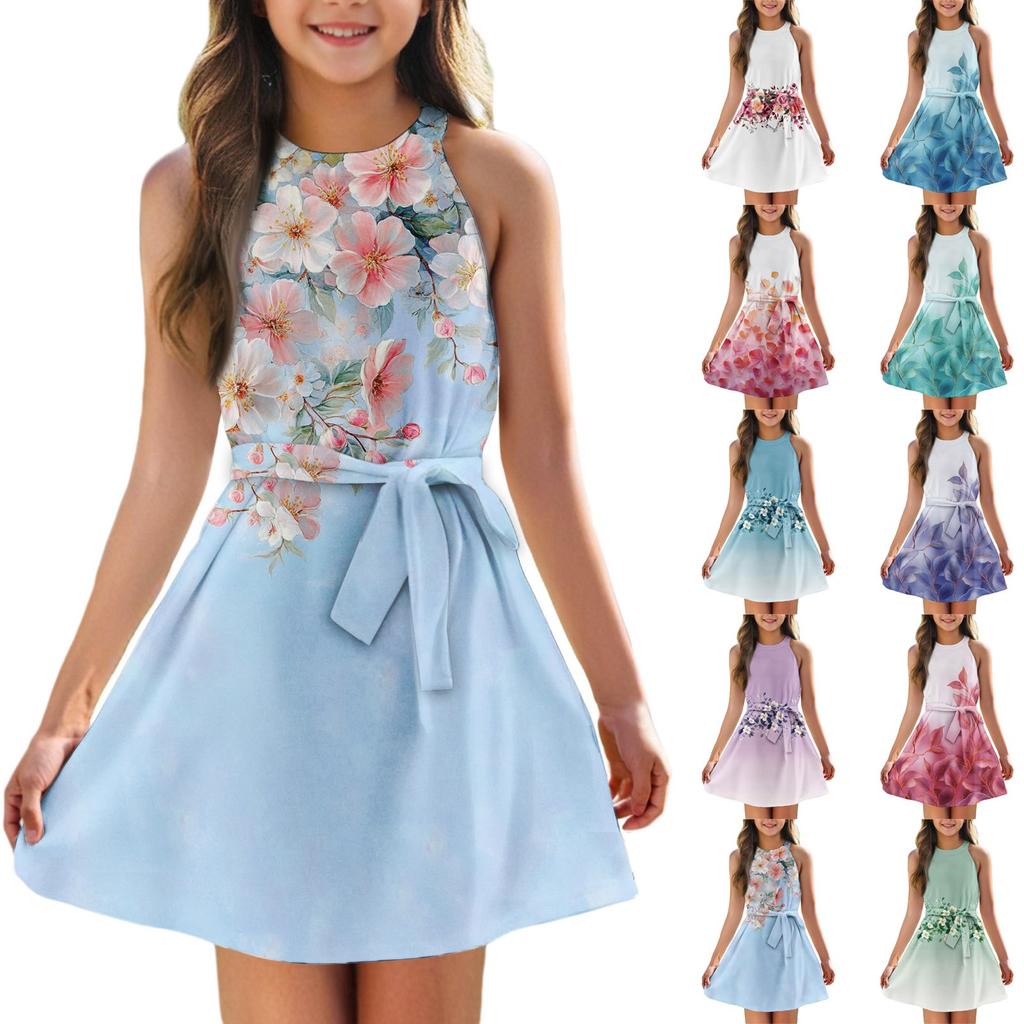 Tüdruku suvekleit Varrukateta rihmikuga kleit Ühevärviline ja mustriline Varrukateta kleit Vabaaja kleit