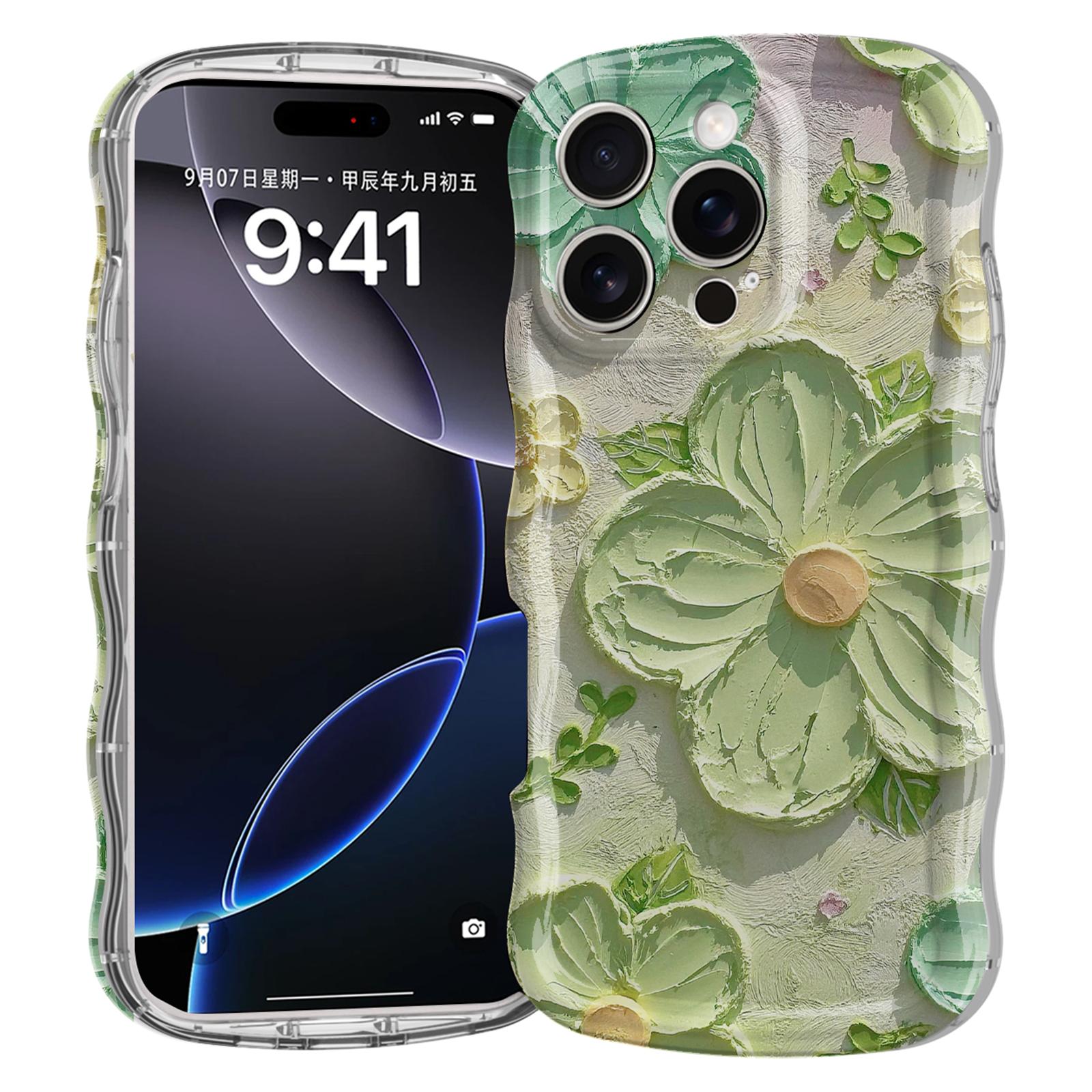 

For iPhone 16 Pro Case Curly Wave Frame Floral IMD TPU Phone Cover GWL10221