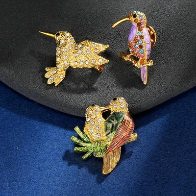 Beautiful Dazzling Bird Theme Crystal Lapel Pins Kingfisher Falcon Mandarin Duck Shaped Rhinestone Brooches For Women