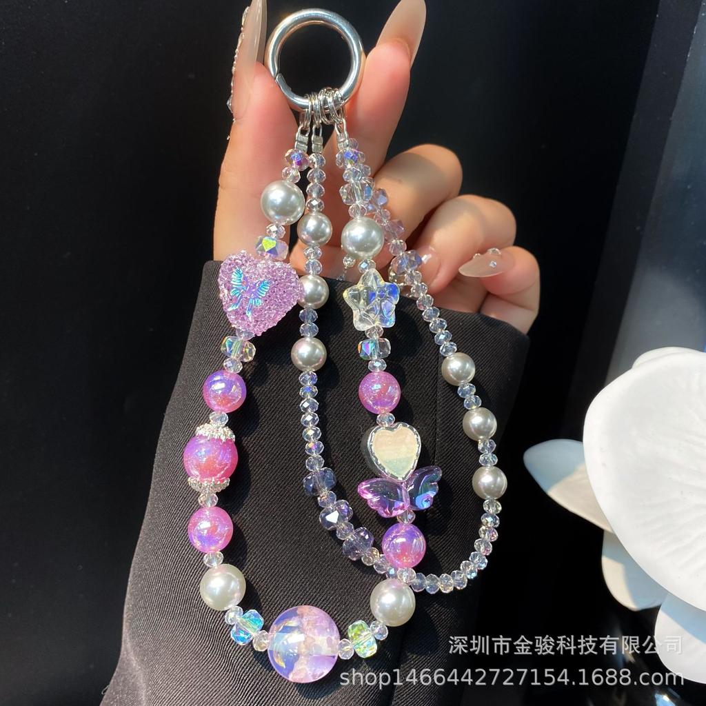 Phone Strap Beaded Wrist Creative Heart Butterfly Phone Chain Crystal Double Chain Spacer Blind Box Chain
