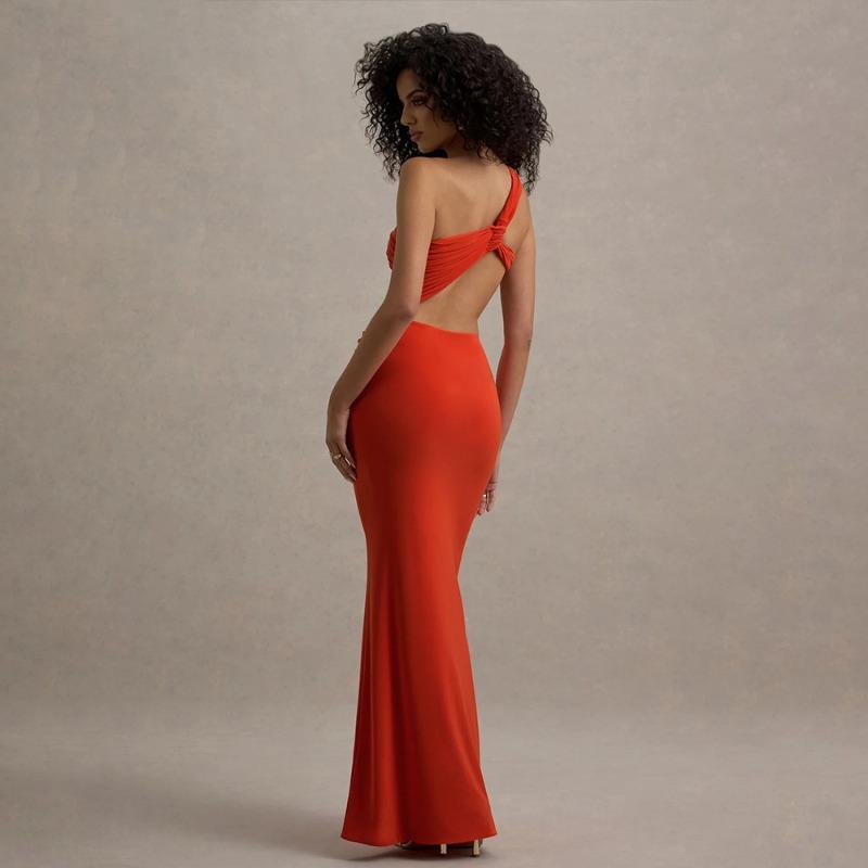 European and American summer sexy one-shoulder backless tube top dress fashionable solid color strap pleated dress