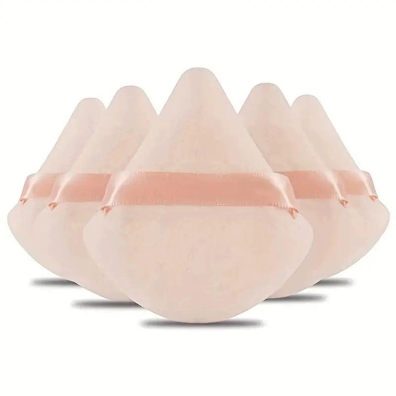 5Pcs Triangle Flocking Puff and Storage Box Dry Puff Loose Powder Puff Levero Makeup Double-sided Super Soft Powder Puff