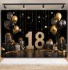 Black and Gold Balloon Gift Theme 18th Birthday Banner Backdrop Cloth Adult Gift Birthday Party Decoration Photography Backdrop