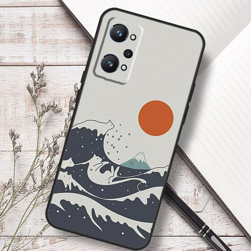 Cat Mount Fuji Japan Wave Landscape For Realme 12 13 10 11 14 Pro Plus GT 6T 6 5 GT7 Pro C61 C55 C53 C51 C21Y C25S C75 C67 Case