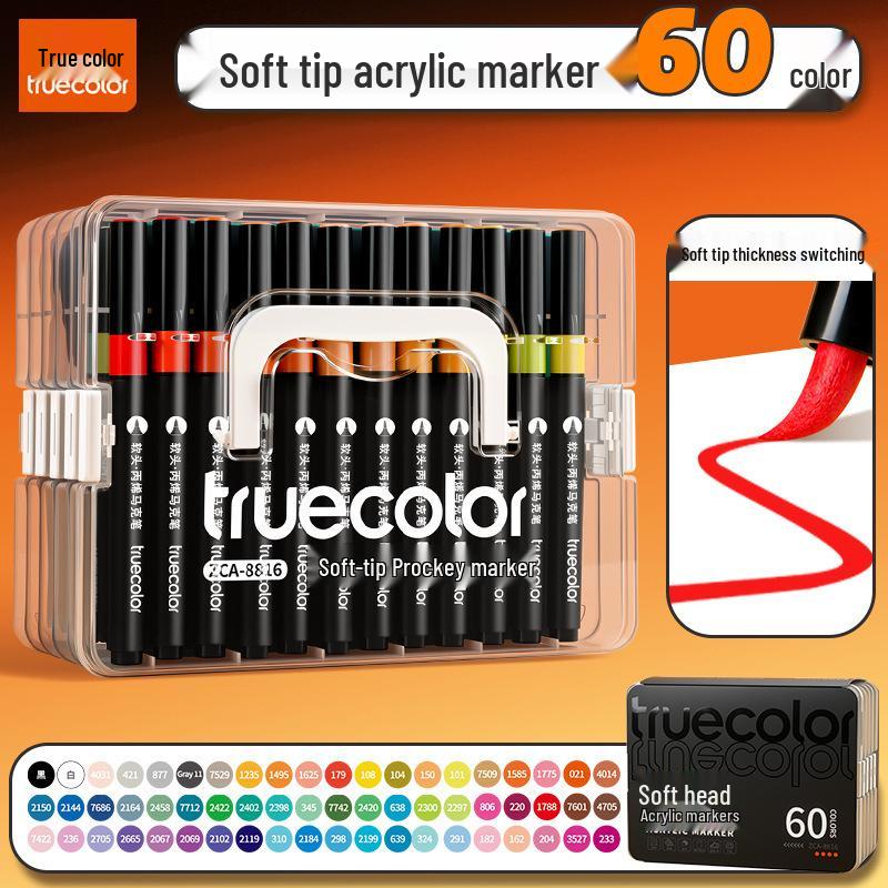 Black Barrel Soft Tip Acrylic Marker Set for Primary School Art
