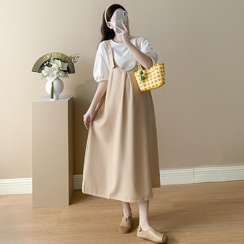 Plus Size 2026 Spring/Summer Maternity Overall Skirt & Shirt Set