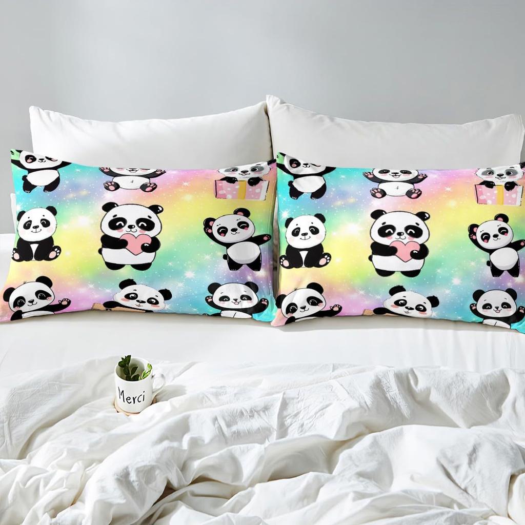 Cute Cartoon Panda Pattern Bed Hat Four-Piece Bedding Set Bedroom Dormitory Bedding Decoration