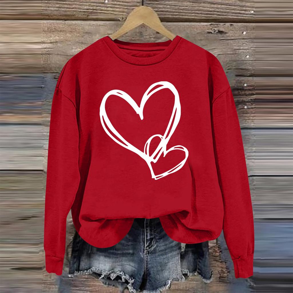 Valentine's Day Heart Sweater for Women Cute Red Sweatshirt, Graphic Love Print, Plus Size Available