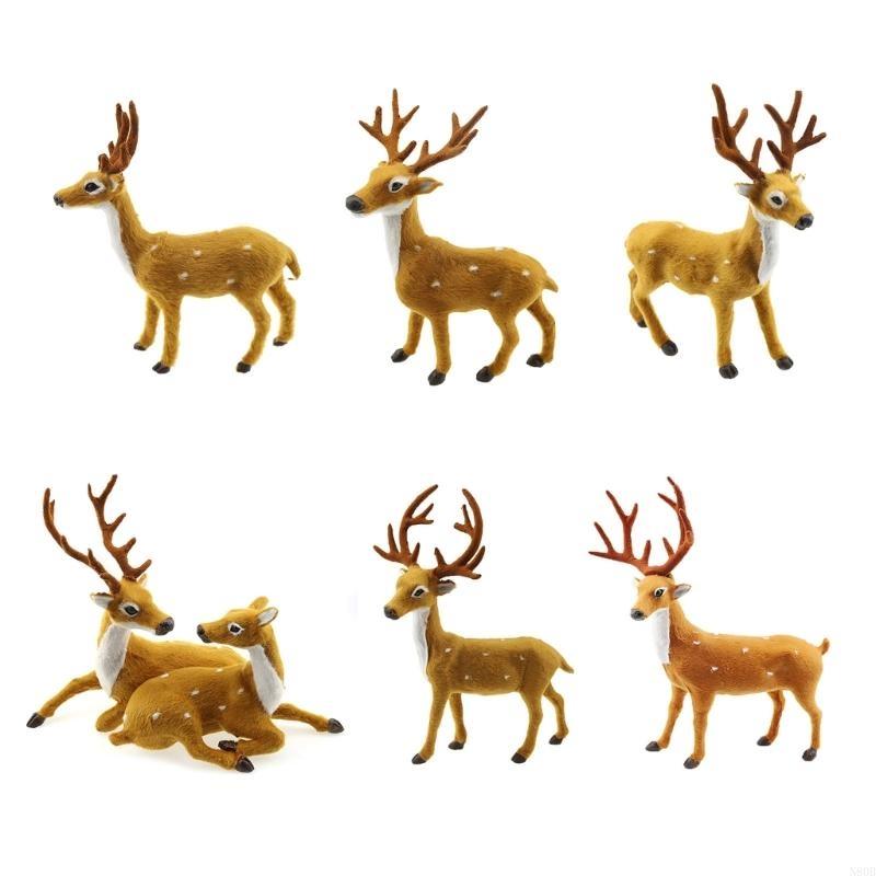 N80B for Creative Christmas Elk Ornament Simulation Winter Elk Figurine Crafts Decor for Home Restaurant Bar Table Decoration