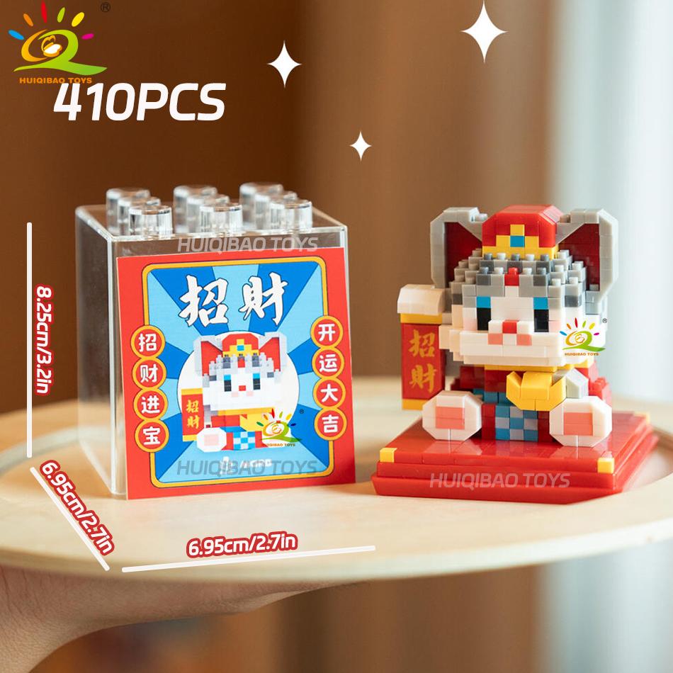 Cute Animal Mini Lucky Cat for Wealth Fortune Micro Model Building Block Cartoon Diamond Pets Bricks Decoration Toys