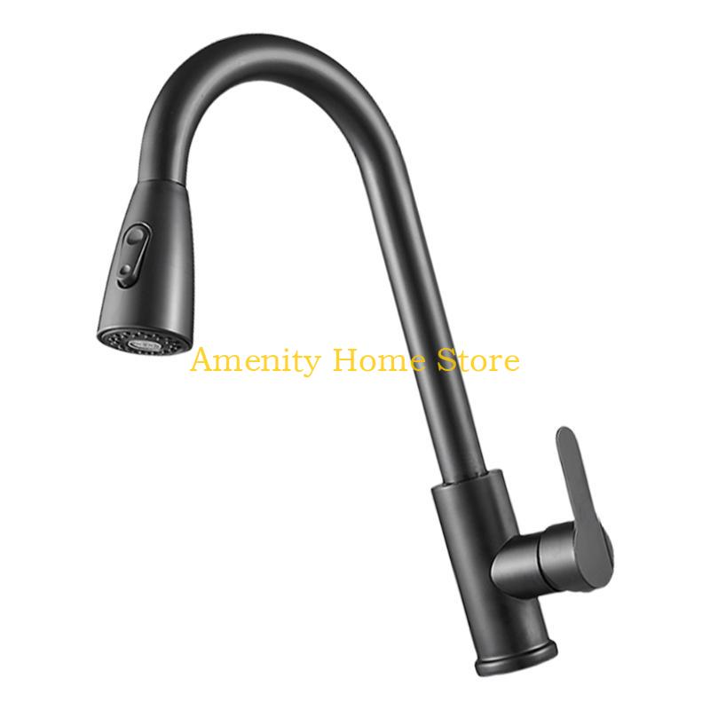 F26C Metal Pull Out Tap Precise Hot/Cold Water Mixing at House Practical Stretchable Sink Tap Prevents Splashing Water Faucet