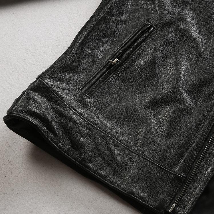 Męska kurtka ze skóry owczej, Kołnierz stojący, Skośny wzór rombów, Swobodny styl motocyklowy