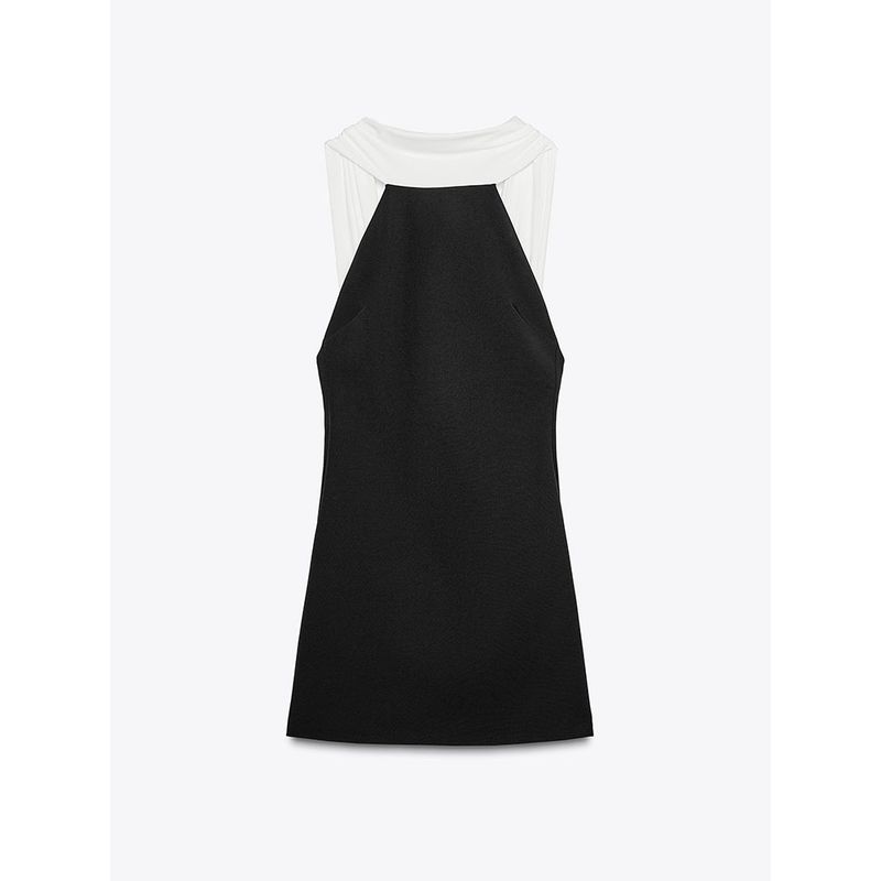 

Za 25 Summer New Product Women s Clothes Fashion Sexy Patchwork Hanging Collar Elegance Short Dress 3067336 800 Black XS