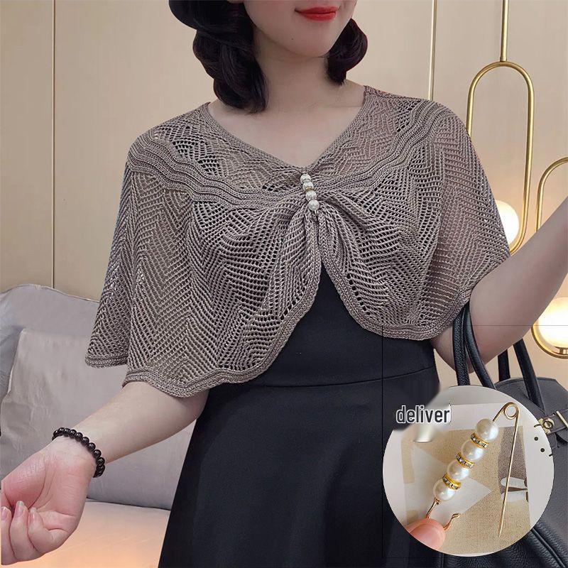 

Женский модный вязаный платок, платье ципао и комплект кардигана с волнистым узором One Size [80-160 jin] with Brooch глубокий/телесный