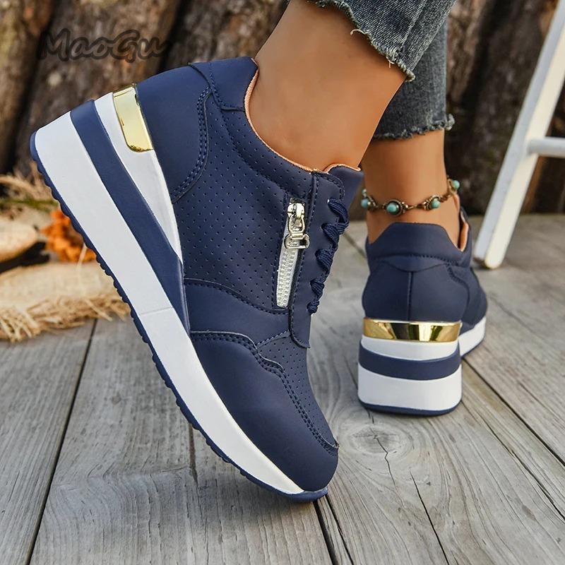 Fashion 2025 Autumn New Fashion Wedge Sneakers Women Lightweight Non Slip Casual Sports Shoes Woman Thick Sole Lace Up Chunky Sneakers