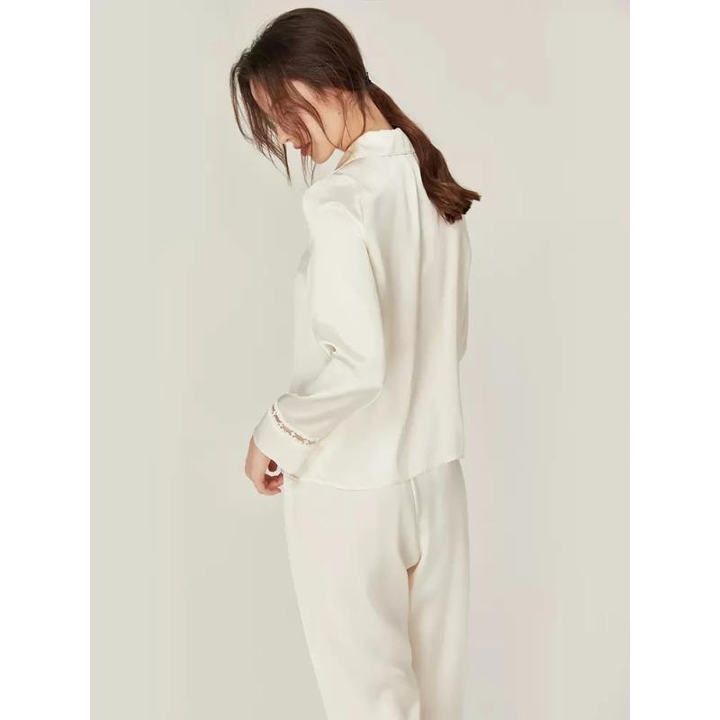 Silk Pajamas Set, Women's Lace Long Sleeved, Elegant Simplicity Home Fury.
