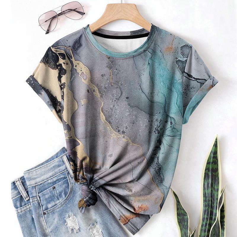 

Женская футболка Повседневная Летняя С круглым вырезом С короткими рукавами С 3D-принтом Узор элемента Градиентная рубашка 6XL