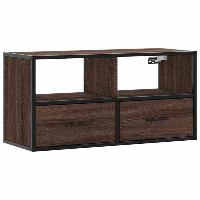 VidaXL Meuble TV chêne marron 80x31x39,5 cm bois d'ingénierie et métal, support TV, armoire média, console TV, meuble HiFi, 848923
