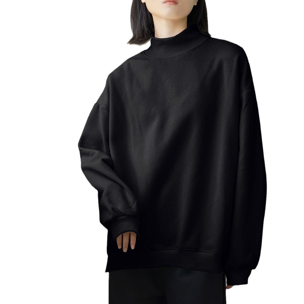 Large Autumn and Winter Plush Sweatshirt for Women's Half Turtleneck Cotton Loose Top Mid-length