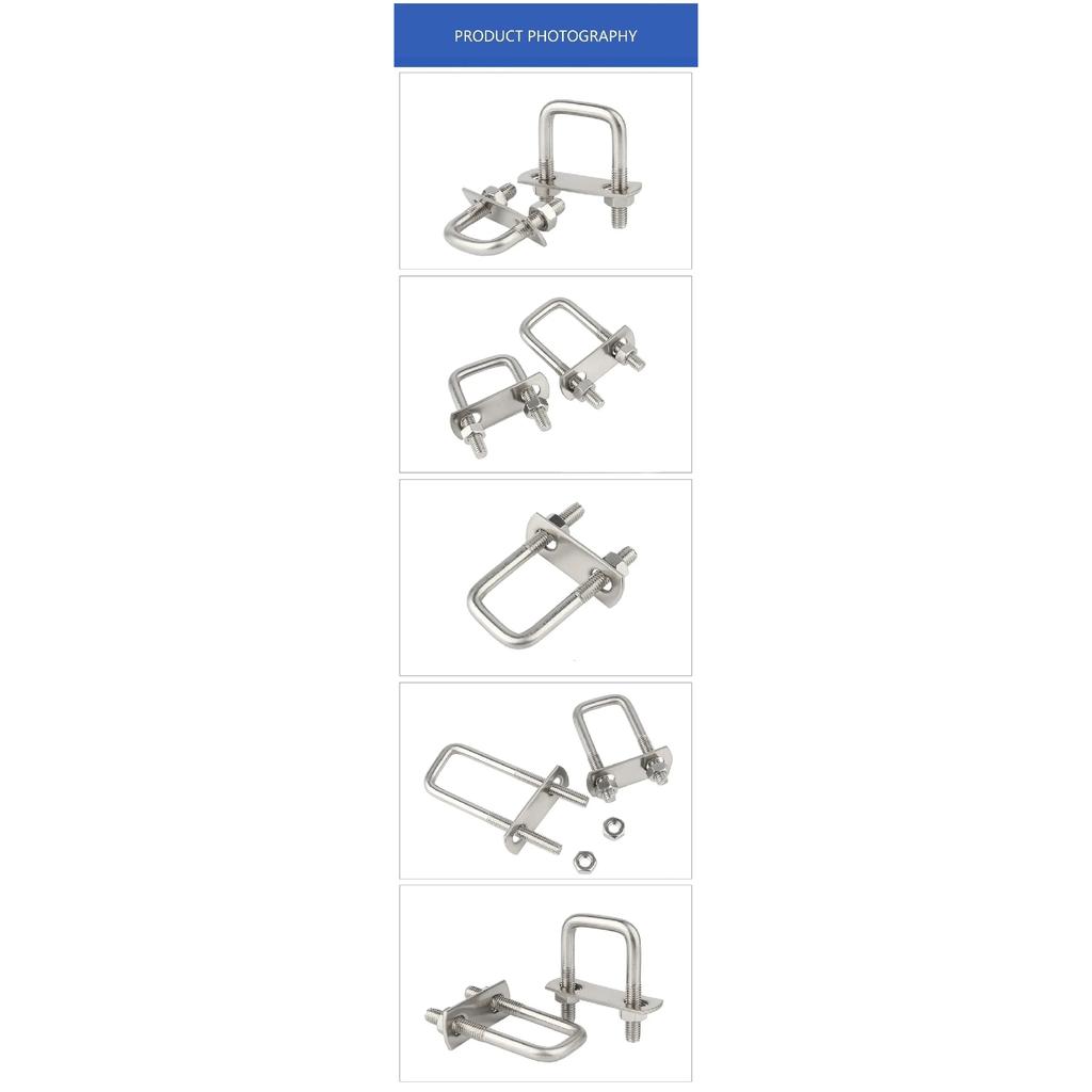 1/2 Sätze M8 M10 M12 304 Edelstahl Quadratische Klemme Rechtwinklig U-Schraubenmuttern Plattenbleche U-Bolzen Set