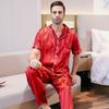 Conjunto de Pijama de Seda de Manga Corta para Hombre en Rojo