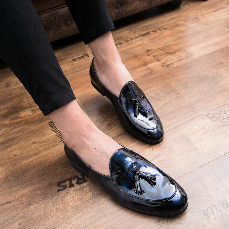 

Мужские мокасины кожаные туфли на плоской подошве в стиле ретро, деловые, свадебные, выпускные, блейзеры, смокинги, праздничные туфли, большие размеры EU:43 синий