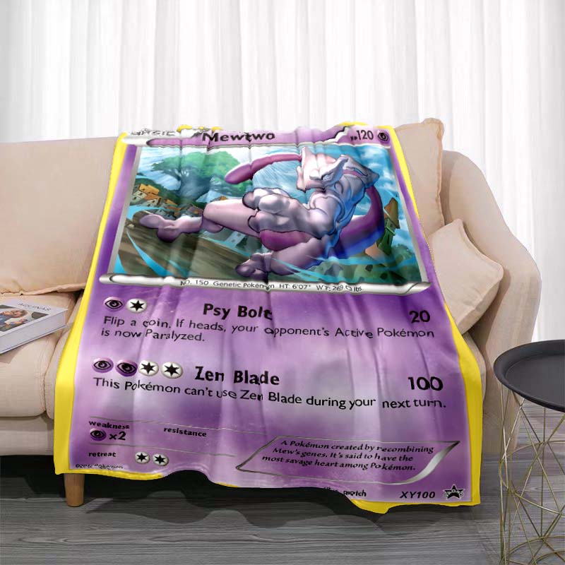 Cartoon Card Pokemon Pikachu Flannel Blanket Figures Home Sofa Lunch Break Blankets Children Student Blanket Nap Cover Kids Gift