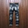 European And American Men'S Ripped Jeans Badge Straight Leg Slim Fit Jeans Splashed Ink Distressed Trendy Pants