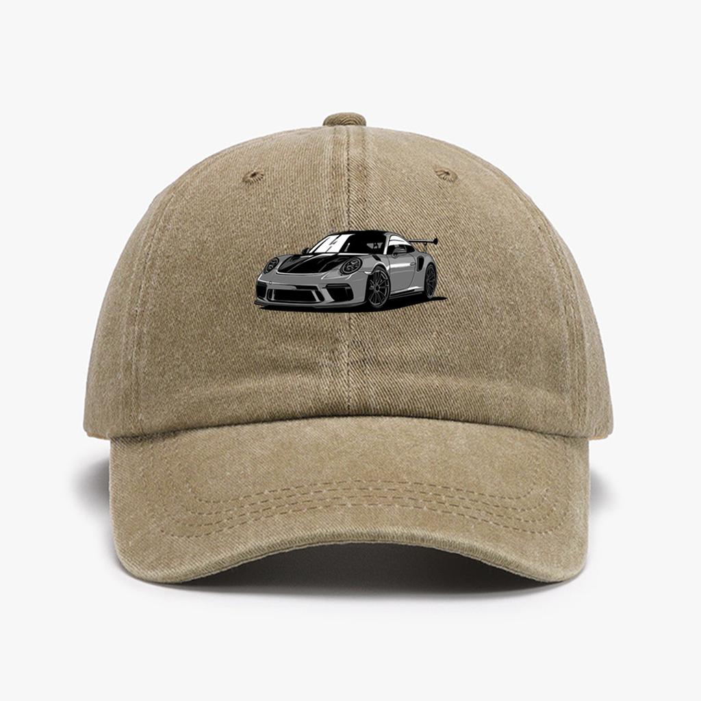 1pc "Porsche" Printed Baseball Cap Unisex Retro Washed Distressed Sun Hat Outdoor Fashion Accessory Hat for Men & Women