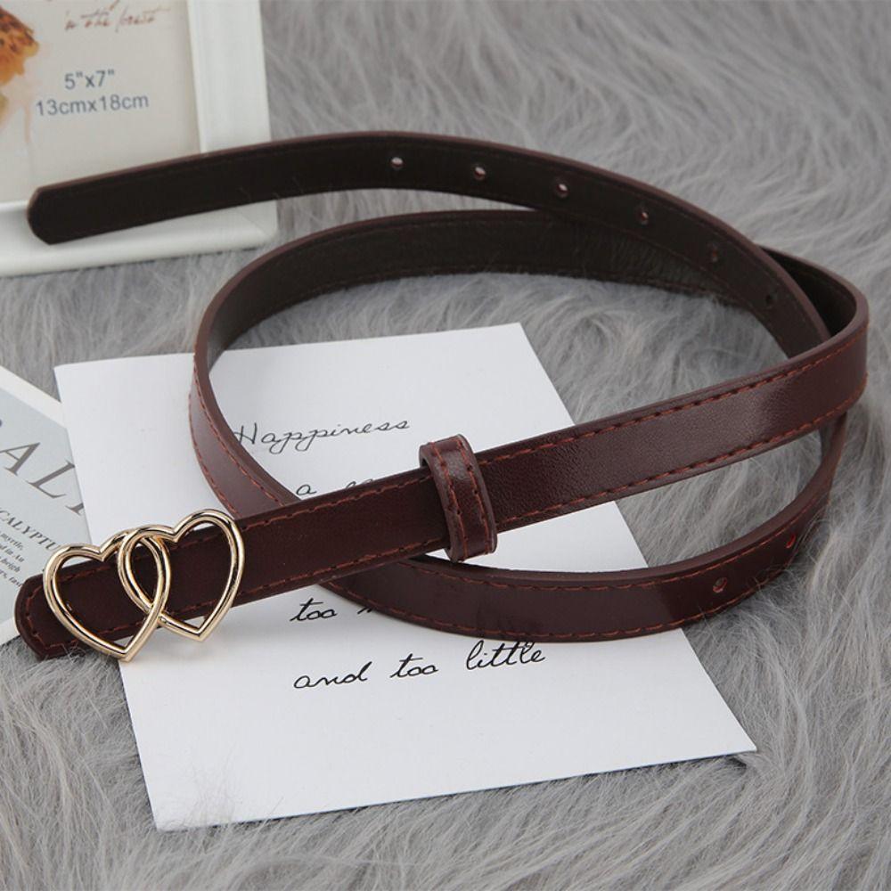 Versatile PU Leather Belt Simple Waist Belt Heart Buckle Thin Belt  Dresses Decoration