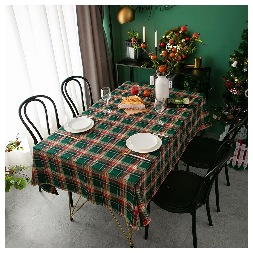 Christmas Tablecloth, Green and Red Checkered Tablecloth, Vinyl, Stylish, Rectangular, Stain-Resistant, Waterproof, Oil-Resistant, Heat-Resistant, Dur