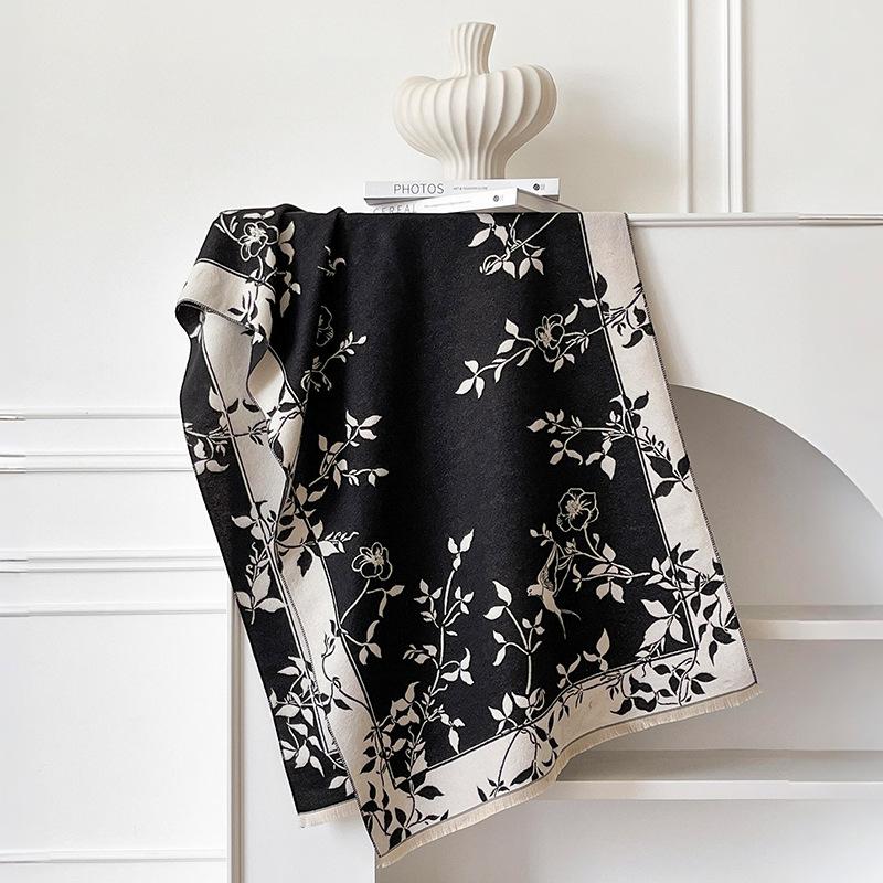 Premium Camellia Jacquard Scarf Women's Small Fragrant Shawl Versatile Air Conditioning Room Blanket Warm Scarf
